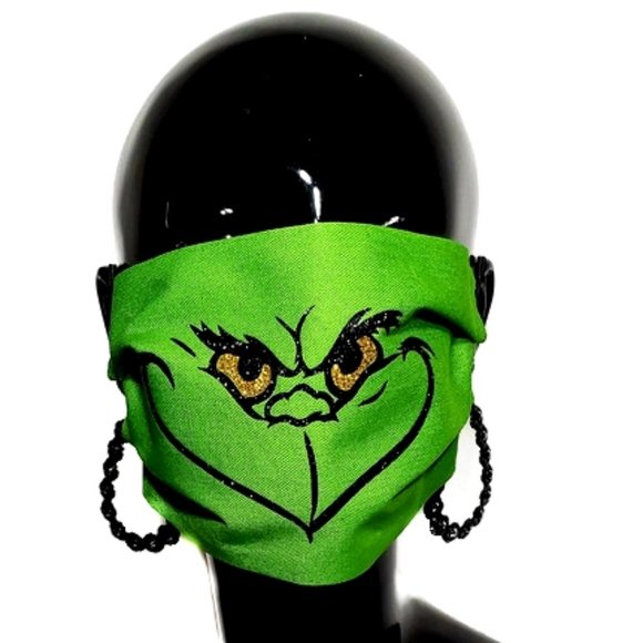 Grinch Face Handmade Cotton Face Mask. - Picture 3 of 4